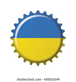 National flag of Ukraine on a bottle cap. Vector Illustration