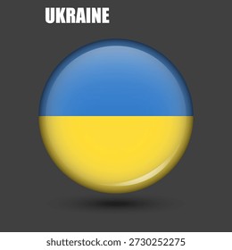 La bandera nacional de Ucrania es redonda.Vector.
Un icono de bandera 3D redondo con 
Alto detalle.
Una ilustración esférica de la bandera.