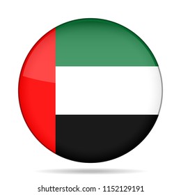 National flag of United Arab Emirates. Shiny black round button with shadow.