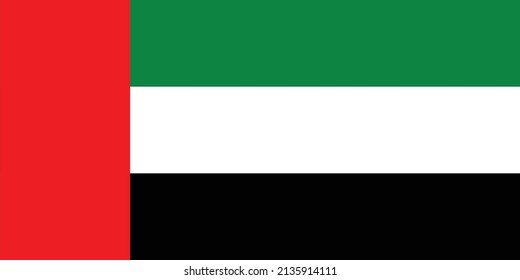 National flag of United Arab Emirates original size and colors vector illustration, used Pan-Arab colors and designed Abdullah Al Maainah, UAE flag