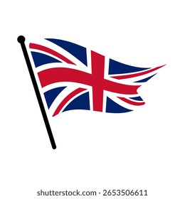 National flag of United Kingdom.  UK flag computer digital vector illustration icon design.  Fluttering flagpole flag.