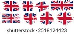 national flag of the United Kingdom  Union Jack, Great Britain UK flag Grunge splash texture emblem icons set