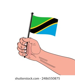 national flag of United Republic of Tanzania in the original colours and on the stick