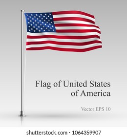 National flag of United States of America isolated on gray background. Realistic USA flag waving in the Wind. Wavy flag Stock Vector illustration