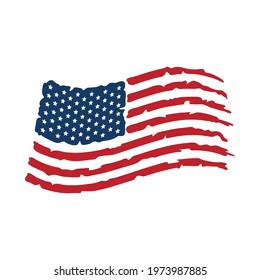 National flag of United States of America isolated on white background. USA flag distressed laser cut design. Independence Day vector illustration. 4th of July patriotic print.