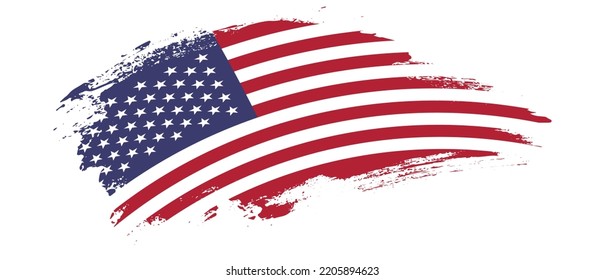 National flag of United States of America with curve stain brush stroke effect on white background