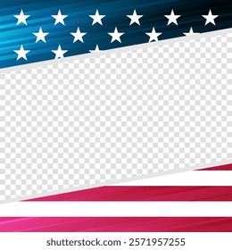 The national flag of the United States of America. Transparent background. Graphic template for American national holidays greetings cards and festive backgrounds. Vector illustration.