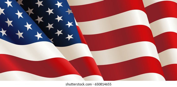 National flag of United States of America in form of wave. Closeup vector illustration