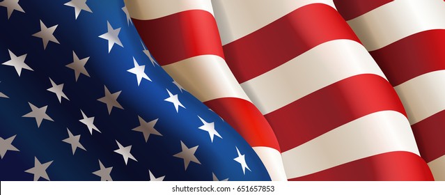 National flag of United States of America in form of wave. Closeup vector illustration