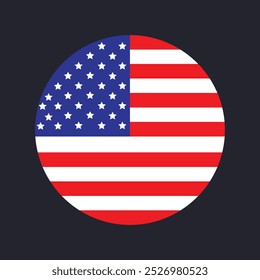 Bandeira nacional dos Estados Unidos em círculo. Vetor de bandeira dos EUA. Ilustração de vetor de bandeira americana