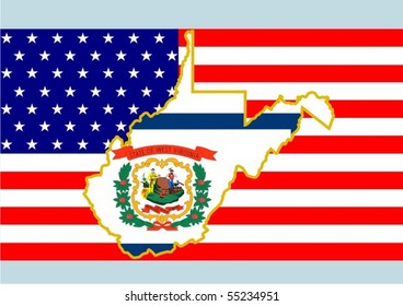 The national flag of the United States and symbolism of each of the states.