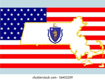 The national flag of the United States and symbolism of each of the states.