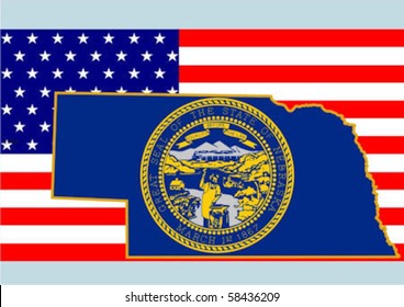 The national flag of the United States and symbolism of each of the states.