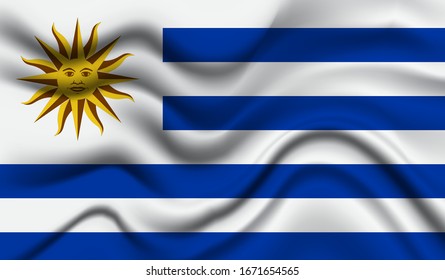 National flag of Uruguay. Abstract national flag waving with curved fabric background. Realistic waving flag of Uruguay vector background.