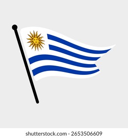 Bandeira nacional do Uruguai.  Bandeira do Uruguai computador digital vetor ilustração ícone design.  Bandeira de mastro flutuante.