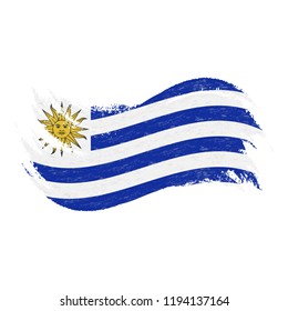 National Flag Of Uruguay, Designed Using Brush Strokes,Isolated On A White Background. Vector Illustration. Use For Brochures, Printed Materials, Logos, Independence Day.