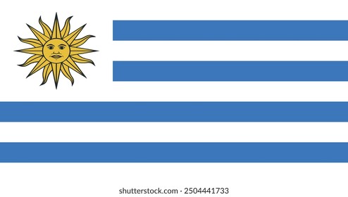 National flag of Uruguay. Rectangular flag. Vector illustration