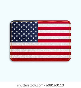 National flag of USA with denim texture and orange seam. Realistic image of a tissue made in vector illustration.