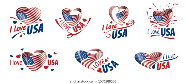 The national flag of the USA and the inscription I love the USA. Vector illustration