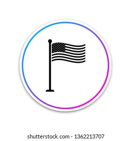 National flag of USA on flagpole icon isolated on white background. American flag sign. Circle white button. Vector Illustration