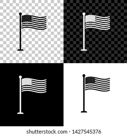 National flag of USA on flagpole icon isolated on black, white and transparent background. American flag sign. Vector Illustration