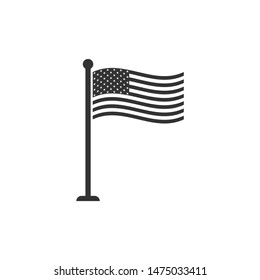 National flag of USA on flagpole icon isolated. American flag sign. Flat design. Vector Illustration