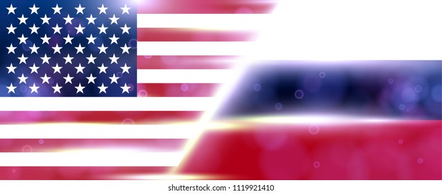 The national flag of USA and Russia. Modern vector pattern, banner of Russian America flag. Flat standard, design element for print, wallpaper, wrapping paper, websites. Vector illustration.