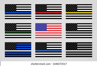 National flag of the USA and thin line foundations flags