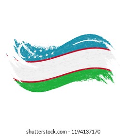 National Flag Of Uzbekistan, Designed Using Brush Strokes,Isolated On A White Background. Vector Illustration. Use For Brochures, Printed Materials, Logos, Independence Day.