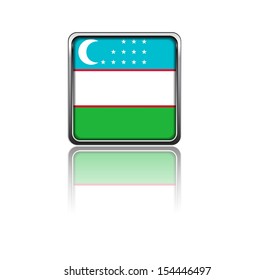 National flag of Uzbekistan in rectangle frame with reflection