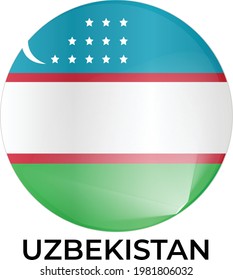 National flag of Uzbekistan in round shape. 3d shapes with lighting