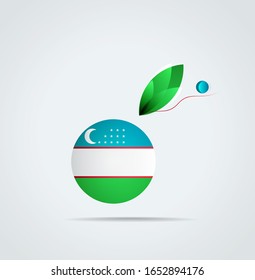 National flag of Uzbekistan vector illustration. Circular flag with shadow and 3D effect, on a gray background. Uzbekistan flag - round glossy button