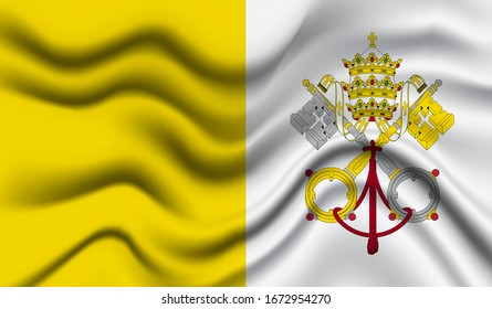 National flag of Vatican City. Abstract national flag waving with curved fabric background. Realistic waving flag of Vatican City vector background.