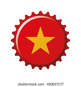 National flag of Vietnam on a bottle cap. Vector Illustration