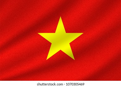 national flag of Vietnam on wavy cotton fabric. Realistic vector illustration.