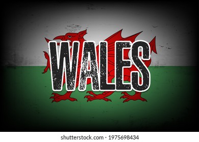 National flag of Wales. Vintage background. Grunge texture. Banner design pattern. Vector illustration