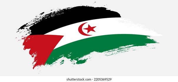 National Flag Of Western Sahara With Curve Stain Brush Stroke Effect On White Background