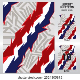 National flag white red blue lightning pattern design, illustration, textile background for sports t-shirt, football jersey shirt mockup for football club. consistent front view