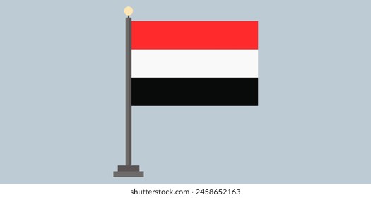 National Flag Of Yemen With Pole Vector Illustration.	