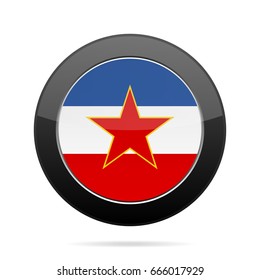 National flag of Yugoslavia. Shiny black round button with shadow.