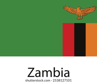 The national flag of Zambia, featuring green, orange, red and black colors with an eagle
