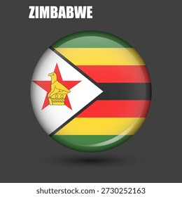 La bandera nacional de Zimbabue es round.Vector.
Un icono de bandera 3D redondo con 
Alto detalle.
Una ilustración esférica de la bandera.