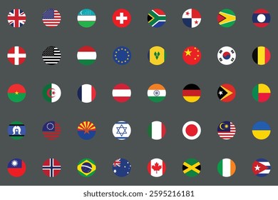 National Flags 40 countries isolated on gray background.