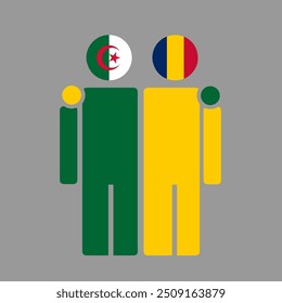 The national flags of Algeria and Chad with embracing body. Isolated vector illustration.
