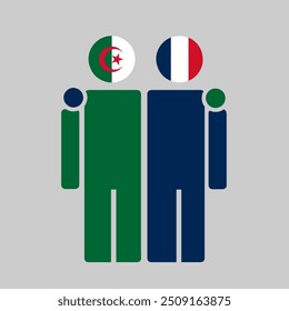 The national flags of Algeria and France with embracing body. Isolated vector illustration.