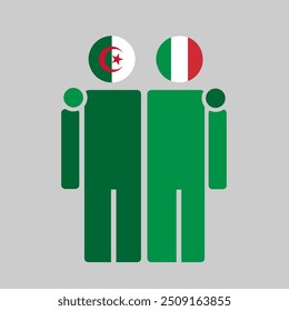 The national flags of Algeria and Italy with embracing body. Isolated vector illustration.