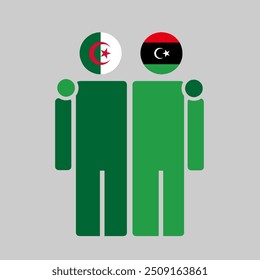 The national flags of Algeria and Libya with embracing body. Isolated vector illustration.