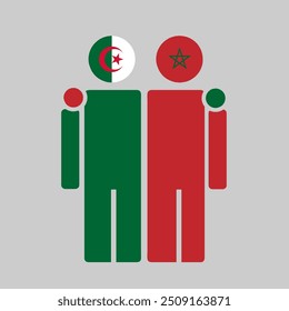 The national flags of Algeria and Morocco  with embracing body. Isolated vector illustration.