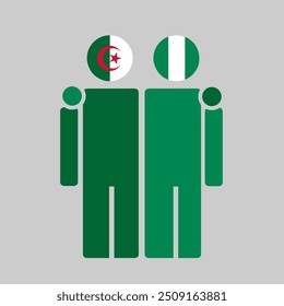 The national flags of Algeria and Nigeria with embracing body. Isolated vector illustration.