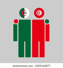 The national flags of Algeria and Tunisia with embracing body. Isolated vector illustration.